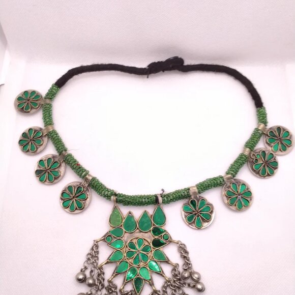 Afghan Antique Green Or Red Stones Kuchi Necklace, Handmade Boho Necklace, - Picture 4 of 7